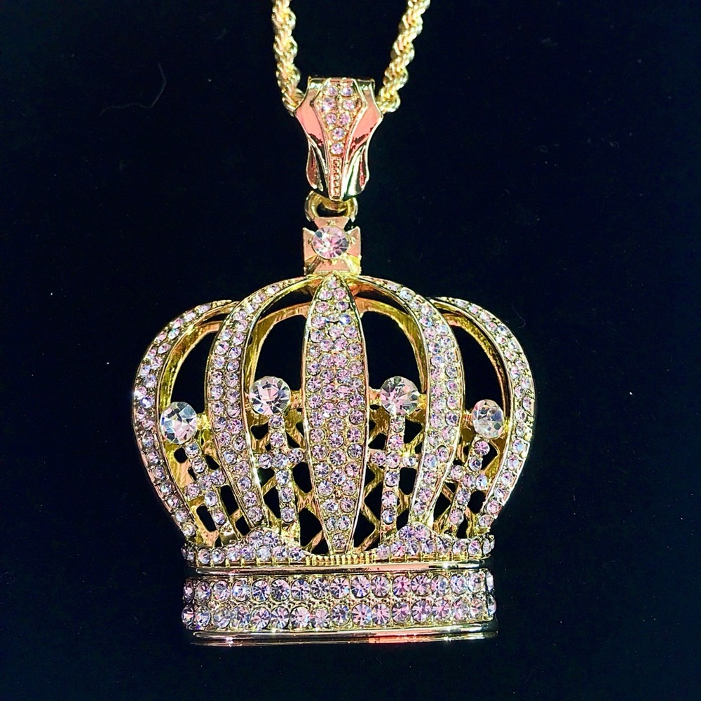 NEW CROWN 18K GOLD LAB DIAMONDS CHAIN MADE IN ITALY *LIFETIME WARRANTY*